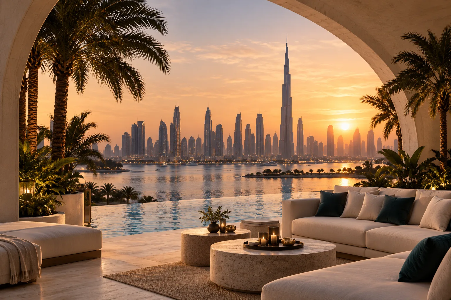 Terrace opening onto the Dubai skyline