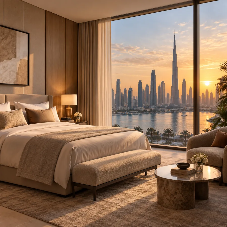 Dubai şehir manzaralı otel odası